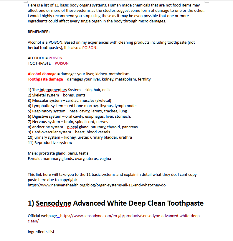 SENSODYNE - Health Effects of Ingredients - List