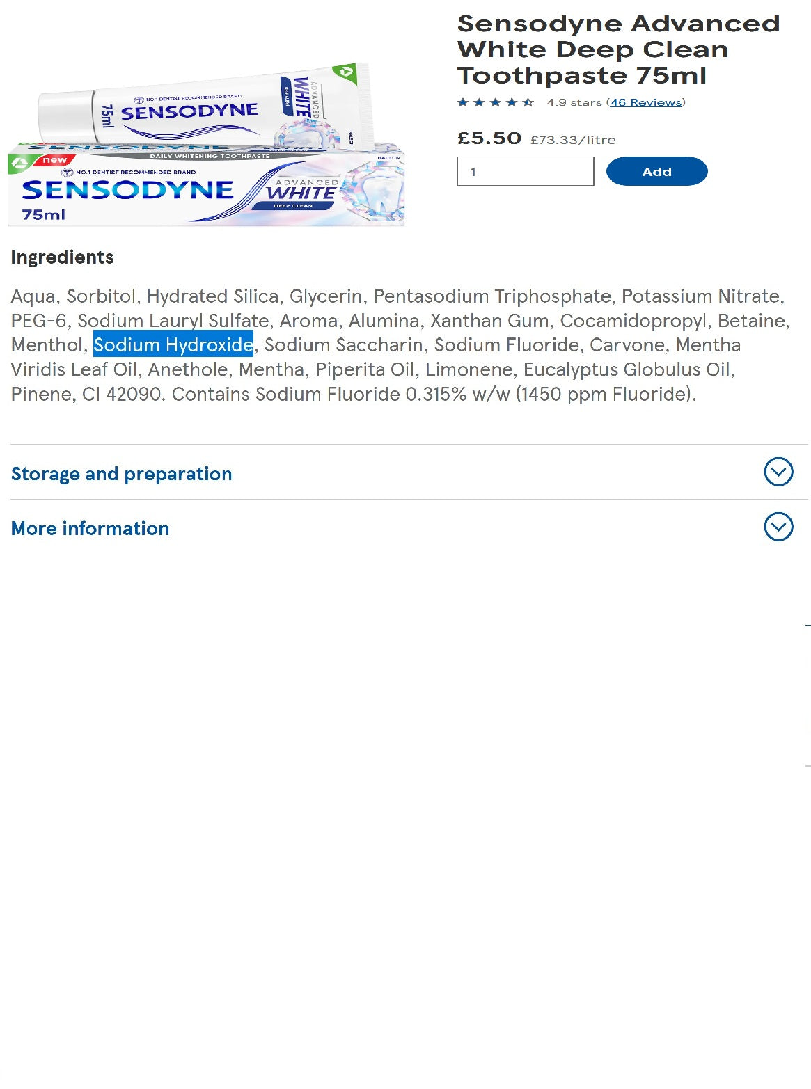 SENSODYNE - Health Effects of Ingredients - List
